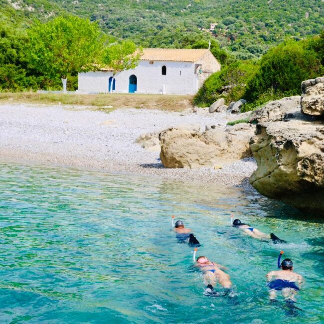 Snorkeling and swimming in crystal clear waters, full day cruises Paleros travel